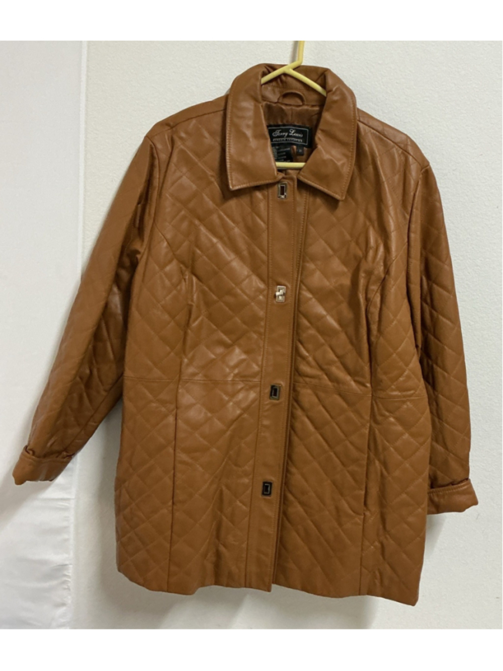 Terry Lewis Genuine Leather Jacket Womens 2X Plus Tan Brown Quilted Shacket VTG.